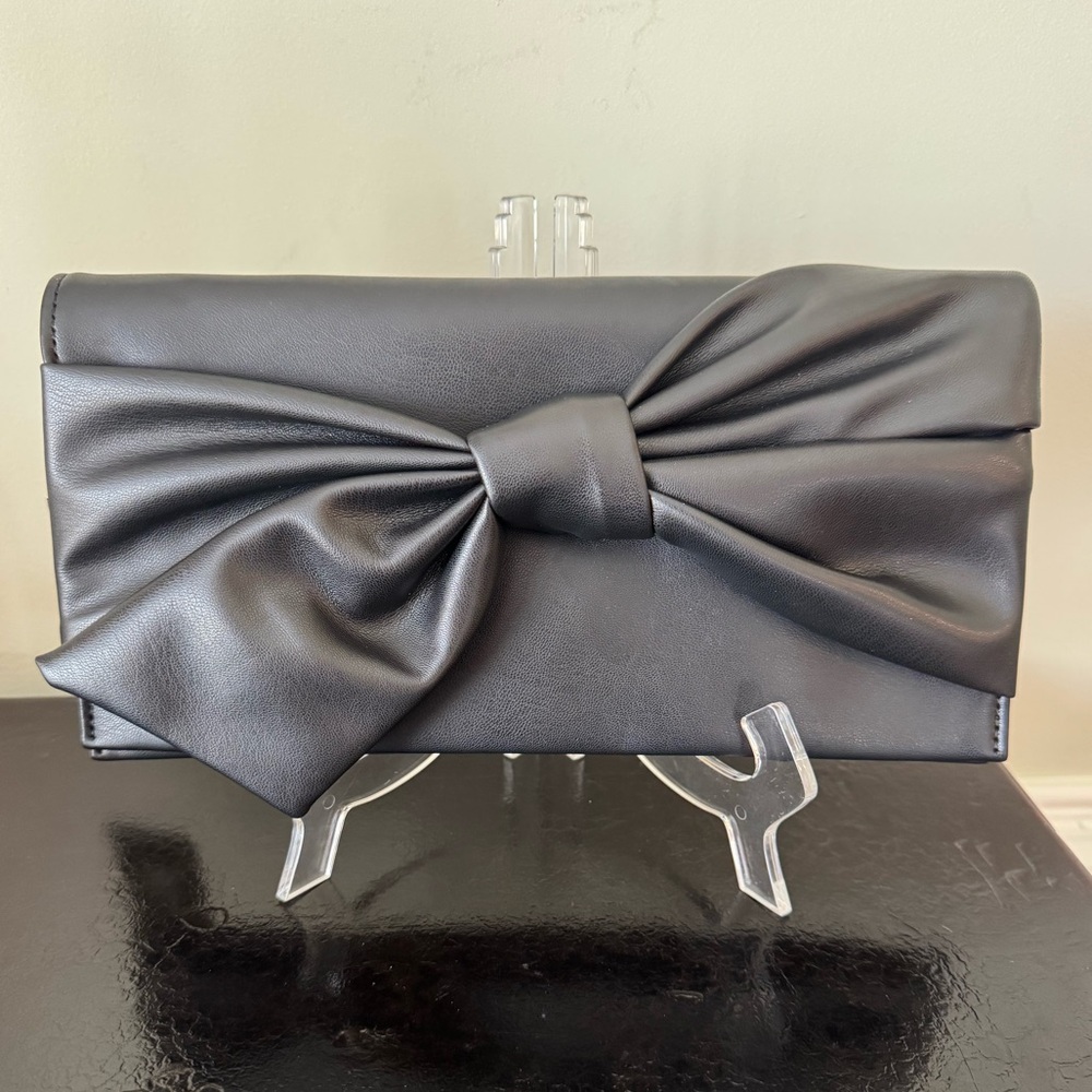 INC NWT Black Bow Faux Leather Clutch/Crossbody Bag